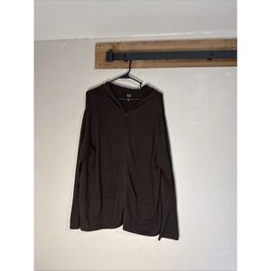 Eileen Fisher Woman Brown Zip‎ Up Hoodie Sweater Knit Comfort Medium Long Sleeve